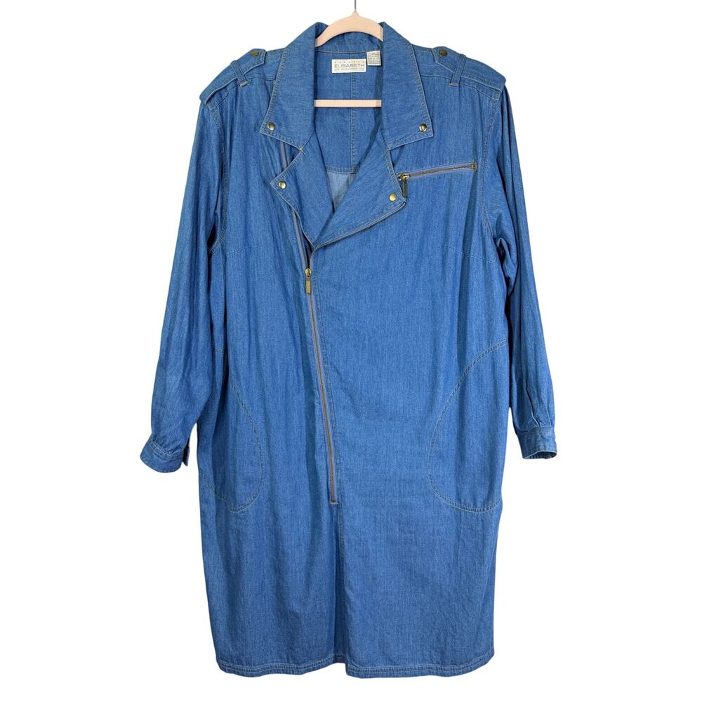 LIZ CLAIBORNE ELIZABETH 18 Plus Size Vintage 80's Moto Denim Dress Duster Coat